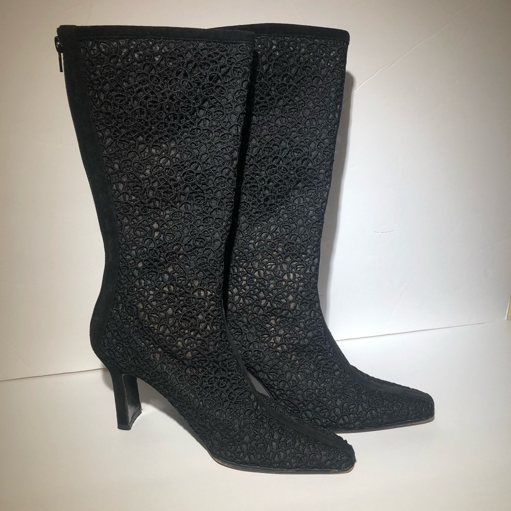 Stuart Weitzman Black Lace Calf Length Boots